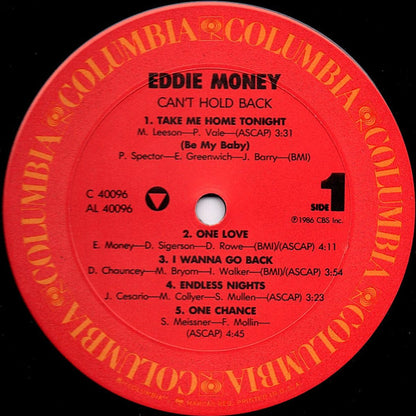 Eddie Money : Can't Hold Back (LP, Album, Pit)