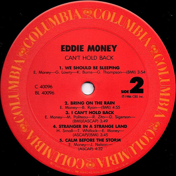Eddie Money : Can't Hold Back (LP, Album, Pit)