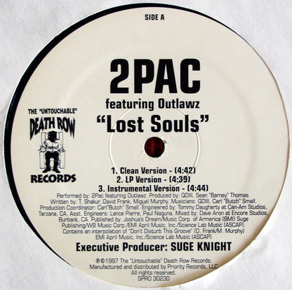 2Pac Featuring Outlawz* / Nate Dogg Featuring Daz Dillinger : Lost Souls / These Days (12", Promo)