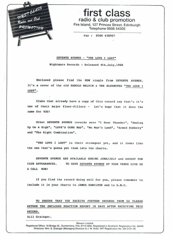Seventh Avenue : The Love I Lost (12", Single)