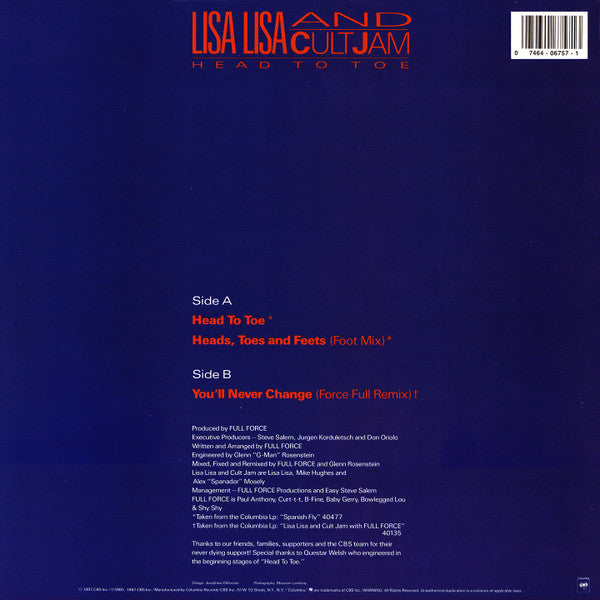 Lisa Lisa And Cult Jam* : Head To Toe (12")