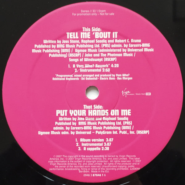 Joss Stone : Tell Me 'Bout It / Put Your Hands On Me (12", Promo)