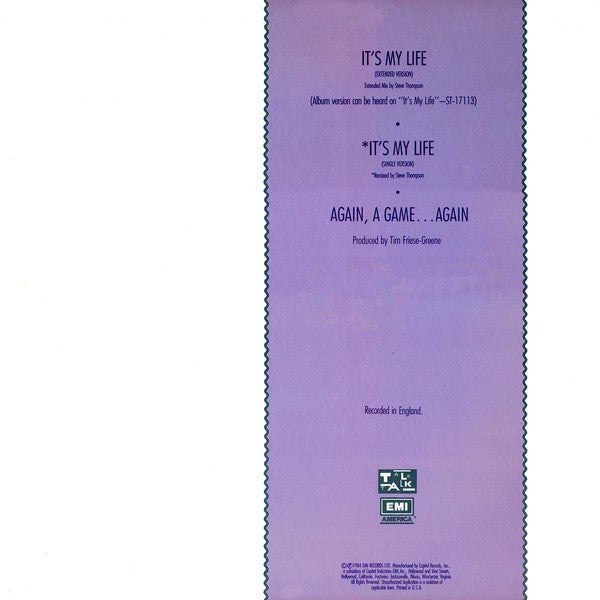 Talk Talk : It's My Life (Extended Version) (12", Single)