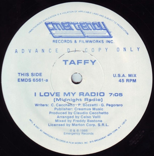 Taffy : I Love My Radio (Midnight Radio) (12", Promo)