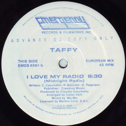 Taffy : I Love My Radio (Midnight Radio) (12", Promo)