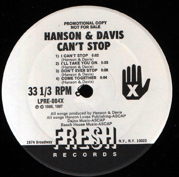 Hanson & Davis : Can't Stop (LP, Album, Promo)