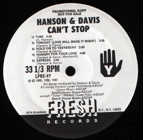 Hanson & Davis : Can't Stop (LP, Album, Promo)