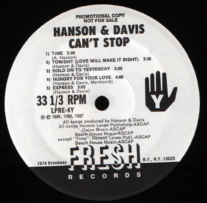 Hanson & Davis : Can't Stop (LP, Album, Promo)