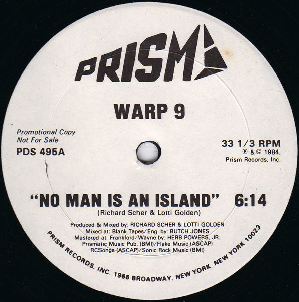 Warp 9 : No Man Is An Island (12", Single, Promo)