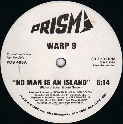 Warp 9 : No Man Is An Island (12", Single, Promo)