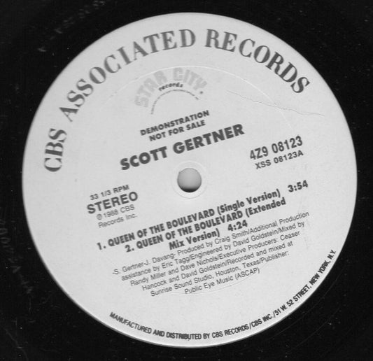 Scott Gertner : Queen Of The Boulevard (12", Promo)