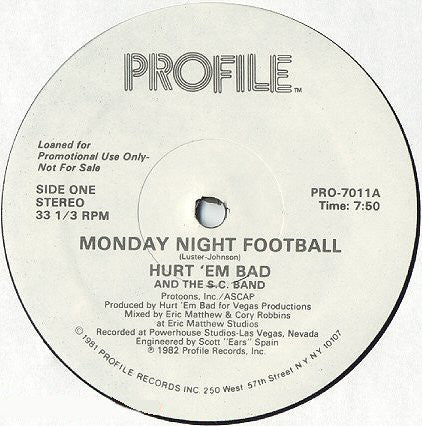 Hurt 'em Bad And The S.C. Band* : Monday Night Football (12", Promo)