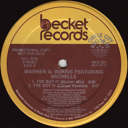 Warren G. Burris Featuring Michelle (18) : I've Got It (12", Single, Promo)