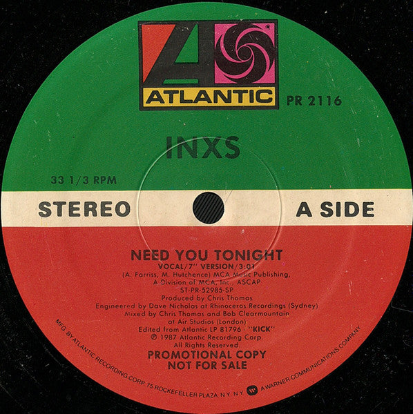 INXS : Need You Tonight (12", Single, Promo, SP )