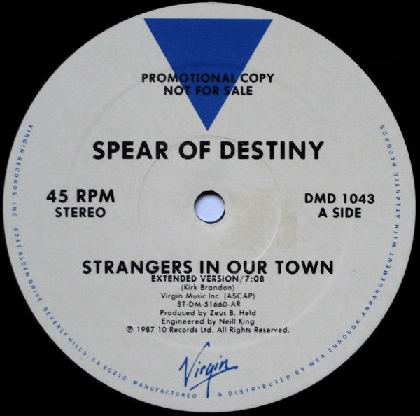 Spear Of Destiny : Strangers In Our Town (12", Single, Promo)