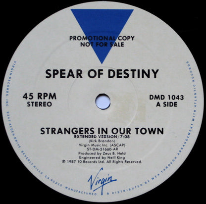 Spear Of Destiny : Strangers In Our Town (12", Single, Promo)