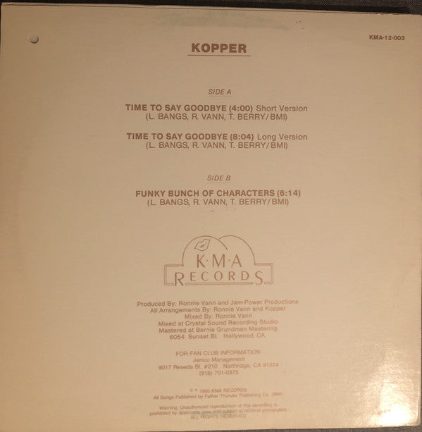 Kopper (2) : Time To Say Goodbye / Funky Bunch Of Characters (12")