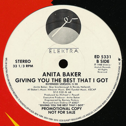 Anita Baker : Giving You The Best That I Got (12", Single, Promo)