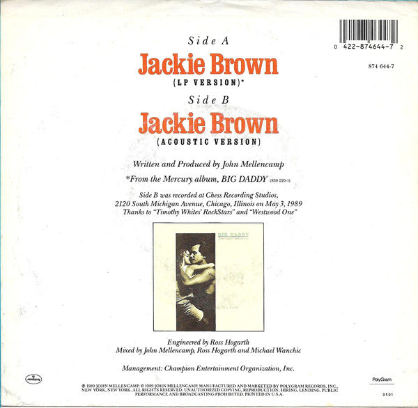 John Cougar Mellencamp : Jackie Brown (7", Single, Spe)