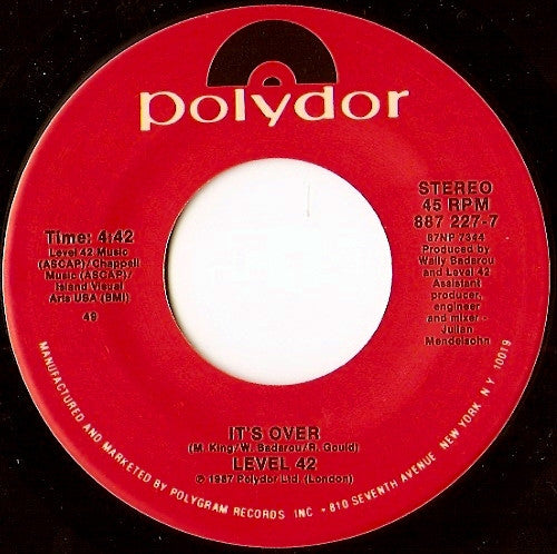 Level 42 : It's Over (7", Single)