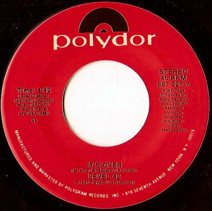 Level 42 : It's Over (7", Single)