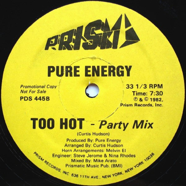 Pure Energy : Too Hot (12", Promo)