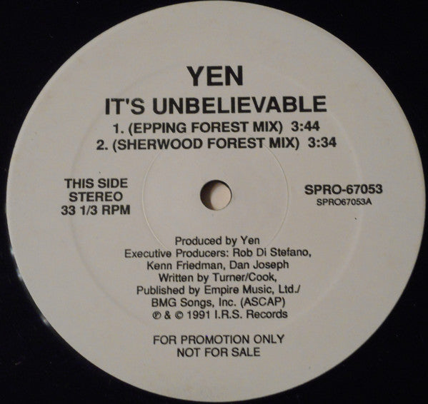 Yen : It's Unbelievable (12", Promo)