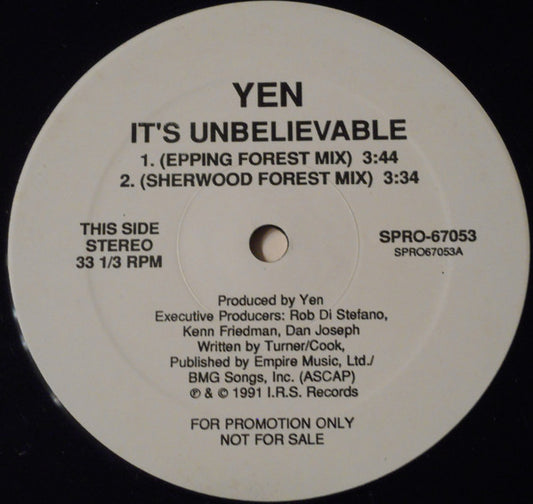 Yen : It's Unbelievable (12", Promo)