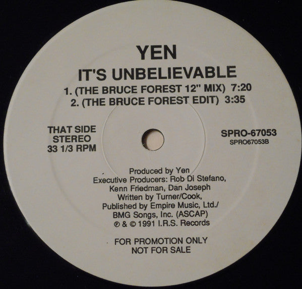 Yen : It's Unbelievable (12", Promo)