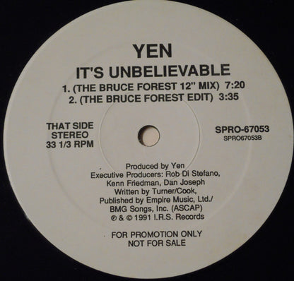 Yen : It's Unbelievable (12", Promo)