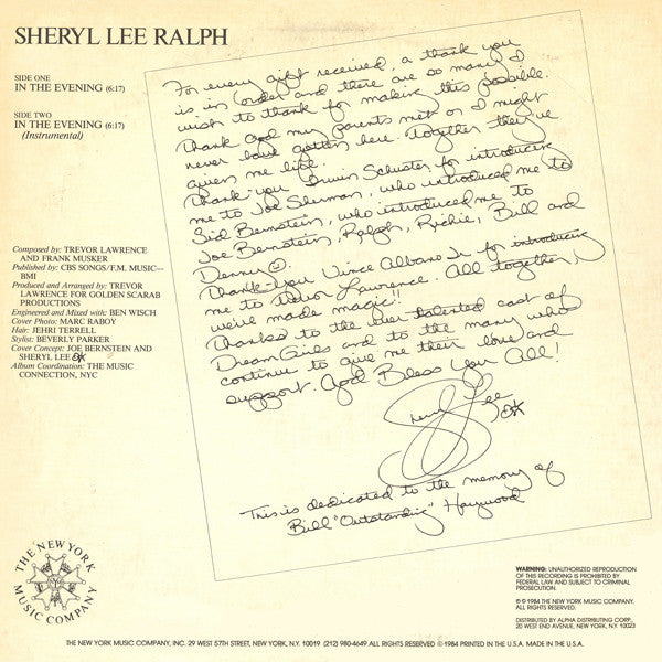 Sheryl Lee Ralph : In The Evening (Special Extended Dance Mix) (12", Single, Hau)