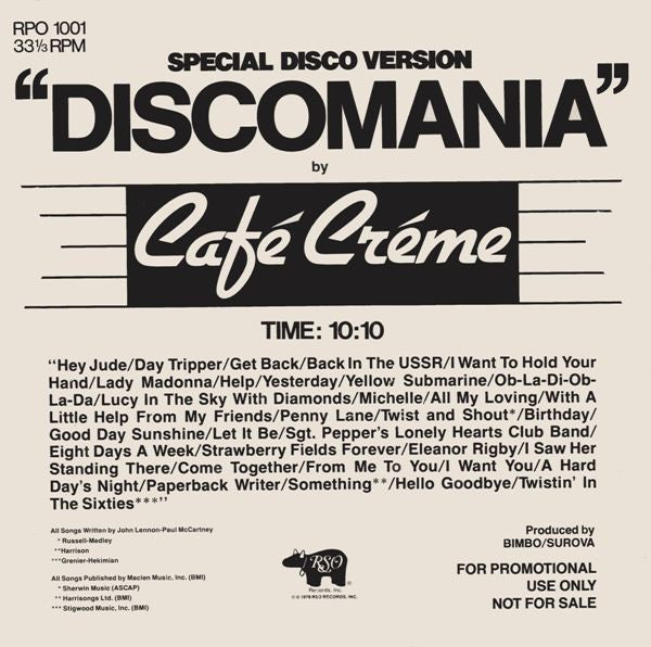 Café Crème / California (3) : Discomania / I Can Hear Music (12", Promo)