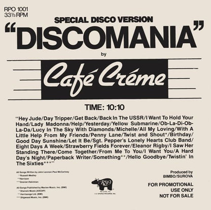 Café Crème / California (3) : Discomania / I Can Hear Music (12", Promo)