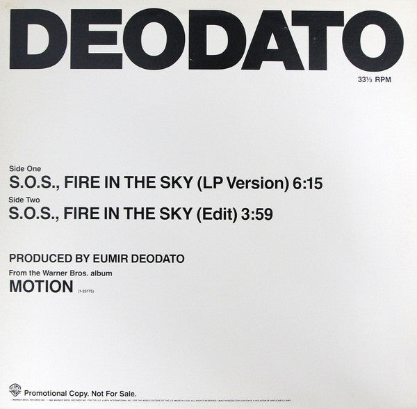 Deodato* : S.O.S., Fire In The Sky (12", Promo)