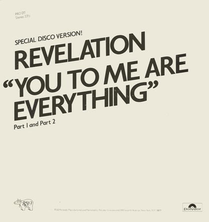 Revelation (2) : You To Me Are Everything, Part I And II (12", S/Sided, Promo)