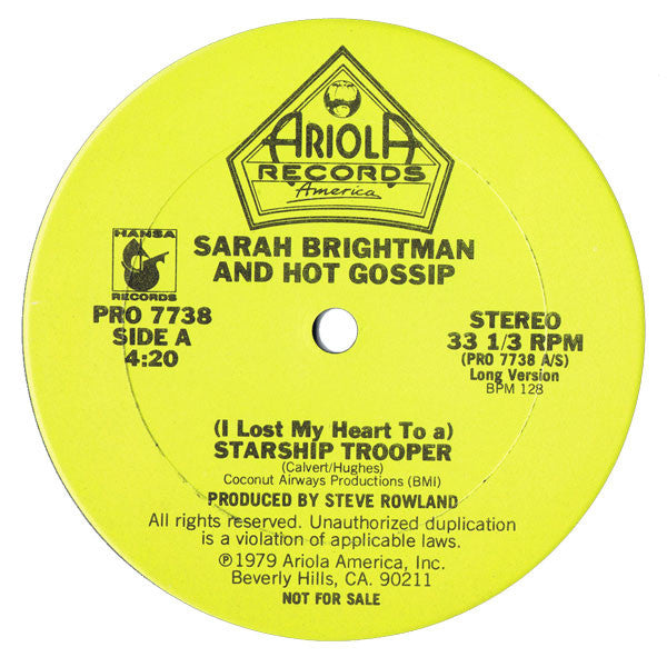 Sarah Brightman and Hot Gossip : (I Lost My Heart To A) Starship Trooper / Do Do Do (12", Promo)