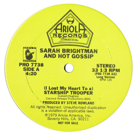 Sarah Brightman and Hot Gossip : (I Lost My Heart To A) Starship Trooper / Do Do Do (12", Promo)