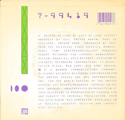 Yes : Rhythm Of Love (7", Single)