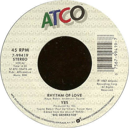 Yes : Rhythm Of Love (7", Single)