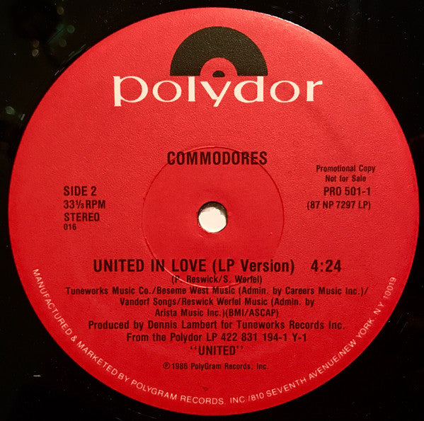 Commodores : United In Love (12", Single, Promo)