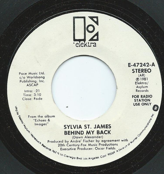 Sylvia St. James : Behind My Back  (7", Mono, Promo, Styrene)