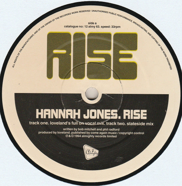 Hannah Jones : Rise (12", Bla)