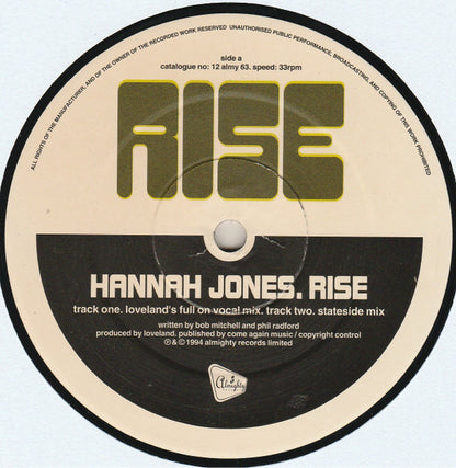 Hannah Jones : Rise (12", Bla)