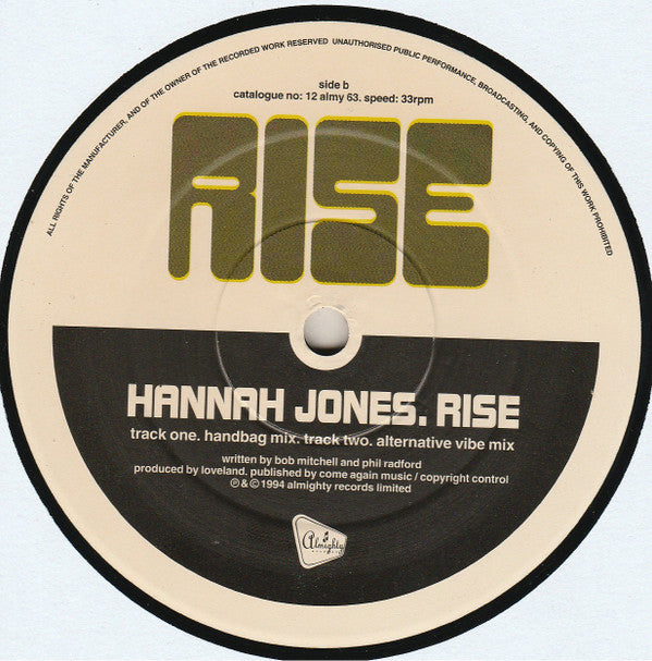 Hannah Jones : Rise (12", Bla)
