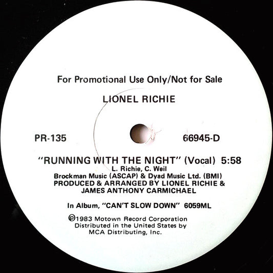 Lionel Richie : Running With The Night (12", Single, Promo)