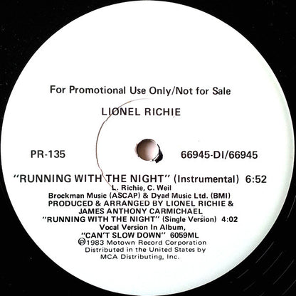 Lionel Richie : Running With The Night (12", Single, Promo)