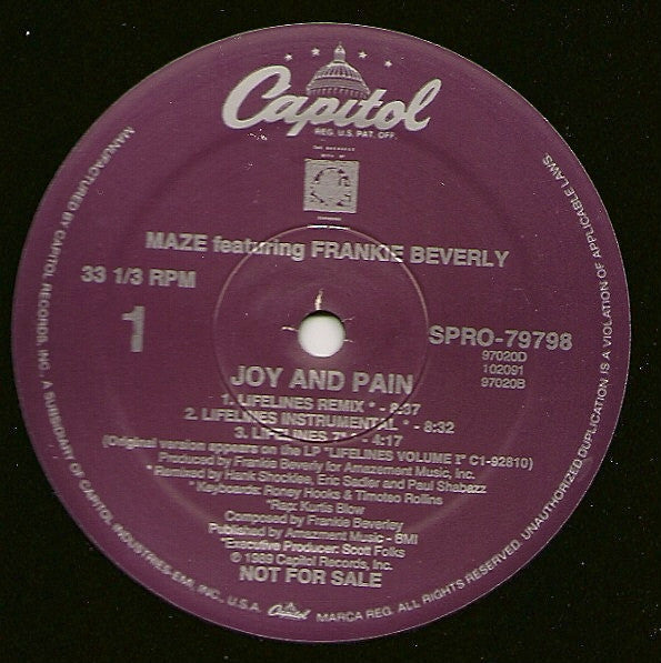 Maze Featuring Frankie Beverly : Joy And Pain (12", Promo)
