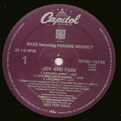 Maze Featuring Frankie Beverly : Joy And Pain (12", Promo)