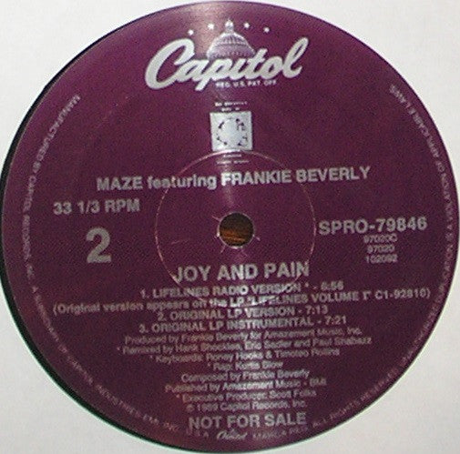Maze Featuring Frankie Beverly : Joy And Pain (12", Promo)