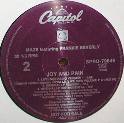 Maze Featuring Frankie Beverly : Joy And Pain (12", Promo)